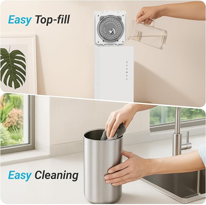 6L Stainless Steel Warm Mist Humidifier with Easy Clean and Warm Steam Function, Healthy Air Mist Humidifiers for Bedroom Living Room, with Sleep Mode and Auto-off Setting