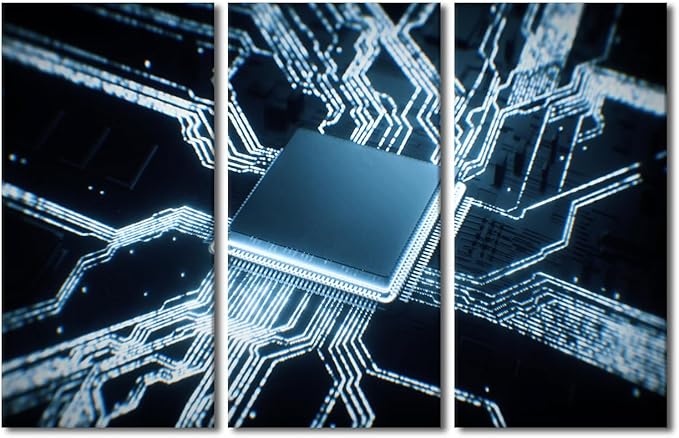 3 Pieces Semiconductor Chip Wall Art Canvas Prints for Wall Decor Chip Artwork for Home Walls Circuit Boards Paintings Modern Office Room Wall Decor Stretched and Framed Ready to Hang, 60"Wx40"H