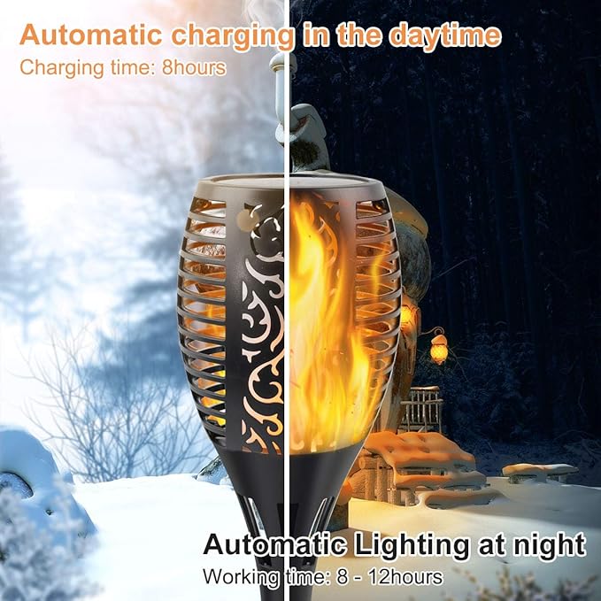 Upgraded Solar Flame Lights Outdoor, 3 Options Solar Torch, Waterproof Landscape Decoration Dancing Flame Post for Garden Pathway Yard - Auto On/Off Dusk to Dawn, 8 Pack