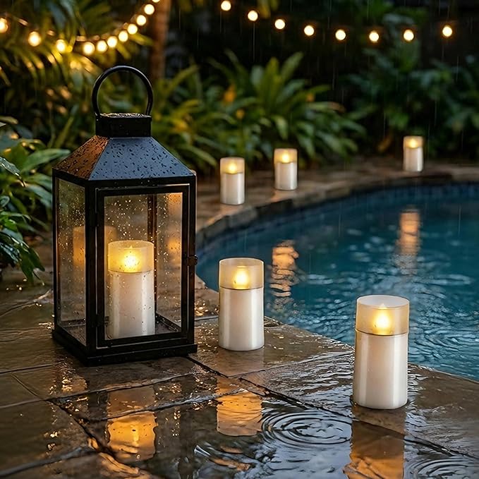 Homemory Solar Candles Outdoor Waterproof, Flickering Flameless LED Candles with Dusk to Dawn Sensor, 3"x6" Solar Powered Candles for Outdoor Lanterns Patio Garden Yard Christmas Decorations, 2 Pack