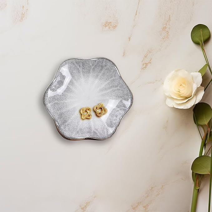 2Pcs Ceramic Jewelry Dish - Lotus Leaf Shape, for Ring Holder Necklace Small Key, Suitable for Mother Friend Sister, Gifts for Women, Cute Plate Trinket Tray, Home Decor (Grey - 2Pcs)
