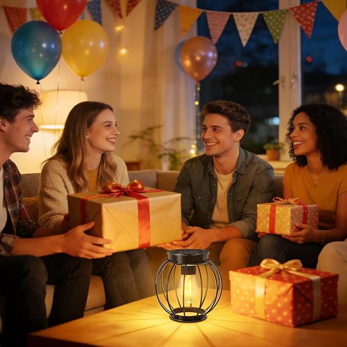 Outdoor Solar Lanterns, Waterproof Metal Hanging Lights with Warm White LED, Auto On/Off, Upgraded Brighter Decorative Lanterns for Garden Patio Yard Porch, Gifts for Women Mom, 2 Pack