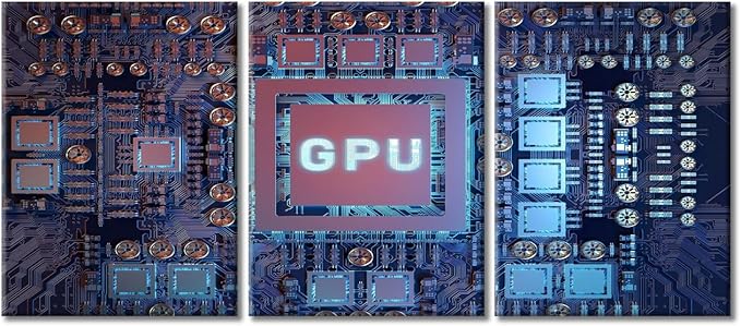 Modern GPU Card Canvas Paintings Office Decor Circuit Board Wall Decor 3 Pieces Wall Decor for Bedroom, Living Room.Giclee Wooden Framed Gallery-Wrapped Ready to Hang (36" Wx16 H)