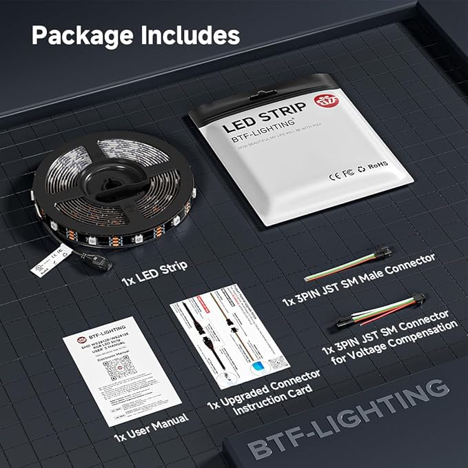 BTF-LIGHTING WS2812B IC RGB LED Strip,UL Listed,Pure Gold Wires,DC5V 16.4FT 150LED 5050SMD,Individually Addressable,Flexible for DIY Chasing Full Color Project,IP67(No Adapter or Controller)