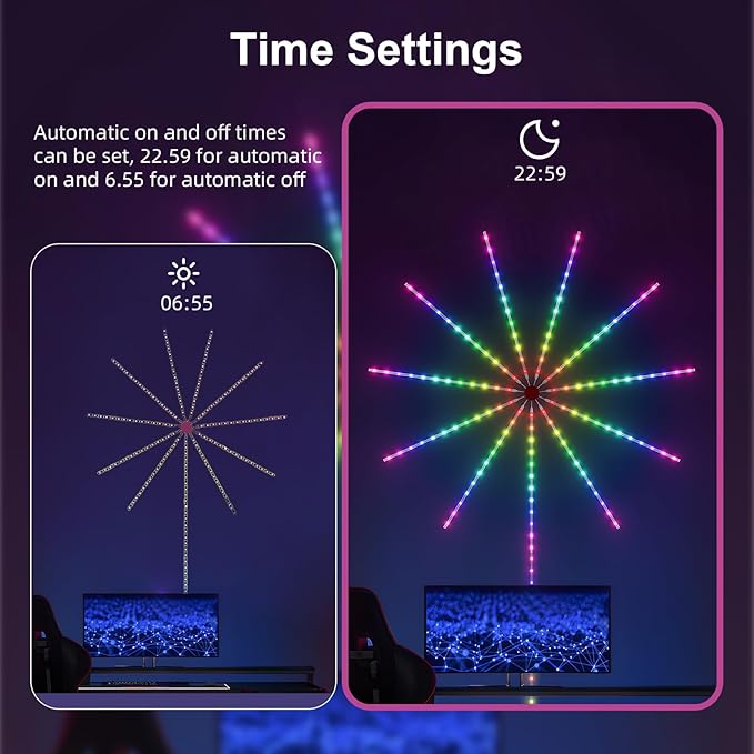 WiFi Bluetooth Smart Fireworks LED Light, Dream Colors LED Firework Lights Indoor with 16 Colors & 10 Lighting Modes, App and Remote Control, for Room, Party, Christmas, Festival Decor (20inchs)
