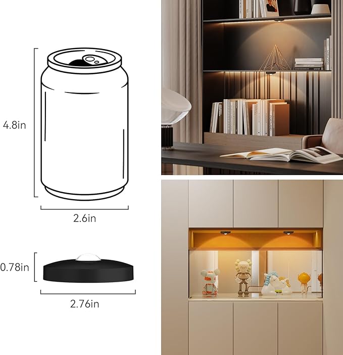 Yiliaw Rechargeable Puck Lights with Remote, 3 Pack Magnetic Under Cabinet Lighting, 1500mAh Battery Operated LED Tap Lights with Dimmer & Timmer for Kitchen, Closet, Shelf - 3 Color Temps, Black