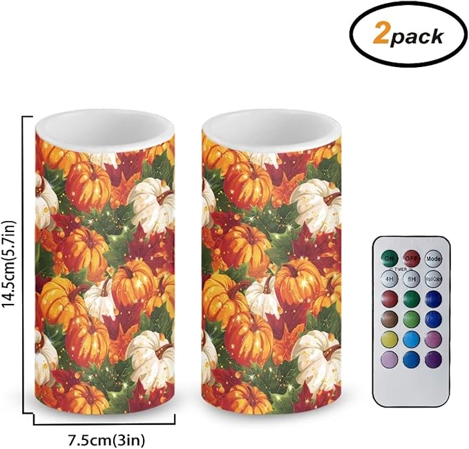 Pumpkin Decorative Battery Operated Candles Fall Flameless Candles with Remote and Timer for Home Decor Indoor LED Candles Flickering Battery Operated Pillar Candles for Thanksgiving Party