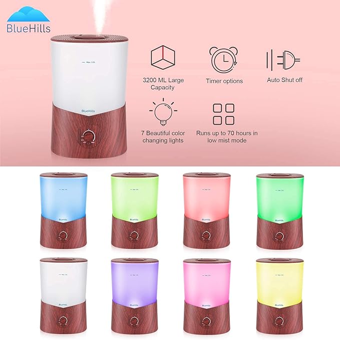 BlueHills Premium Set of Two Large 3000 ML and 4000 ML XL Essential Oil Diffusers Humidifier Combo for Large Room Home with Décor LED Lights Great Gift – Value Pack of Dark Wood Grain.