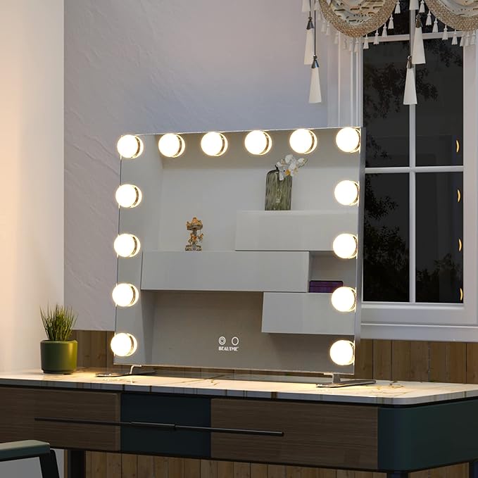 BEAUTME Hollywood Makeup Mirror, Large 20 x 23.6 inches, Light Up Vanity Mirror with 14pcs LED Bulbs, Dimmable, Smart Touch Control, Desktop or Wall Mounted
