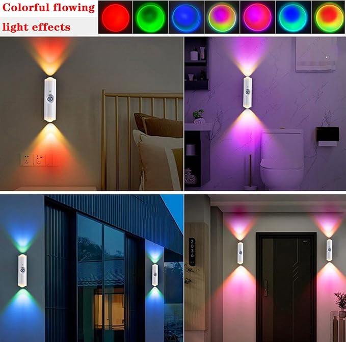 Motion Sensor Wall Lamp - Smart Indoor Night Light Wall Light, Stair Light Rechargeable Sensor Bathroom Light for Bathroom, Bedroom, Living Room, and Courtyard (1Pcs,White, 7 Colors)