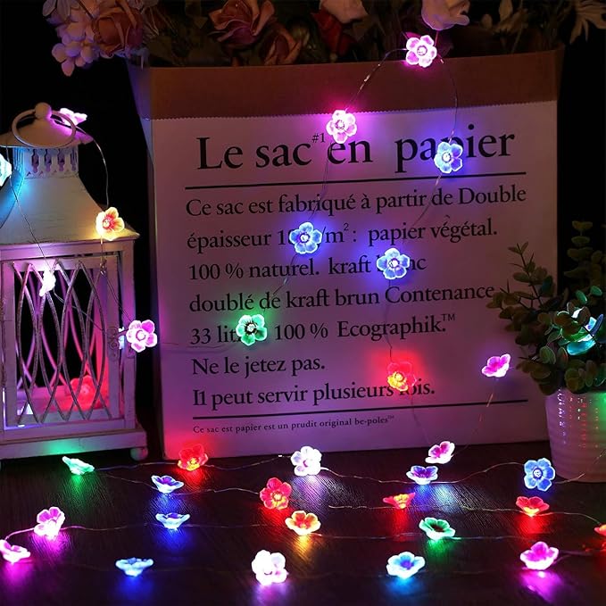Mudder 16 Colors Cherry Blossom Decor Flower String Lights, Fairy Pink Light String with Timer 13 ft 40 LEDs USB Battery Operated Fairy Lights for Bedroom Indoor Outdoor Wedding Valentines Day(1 Pcs)