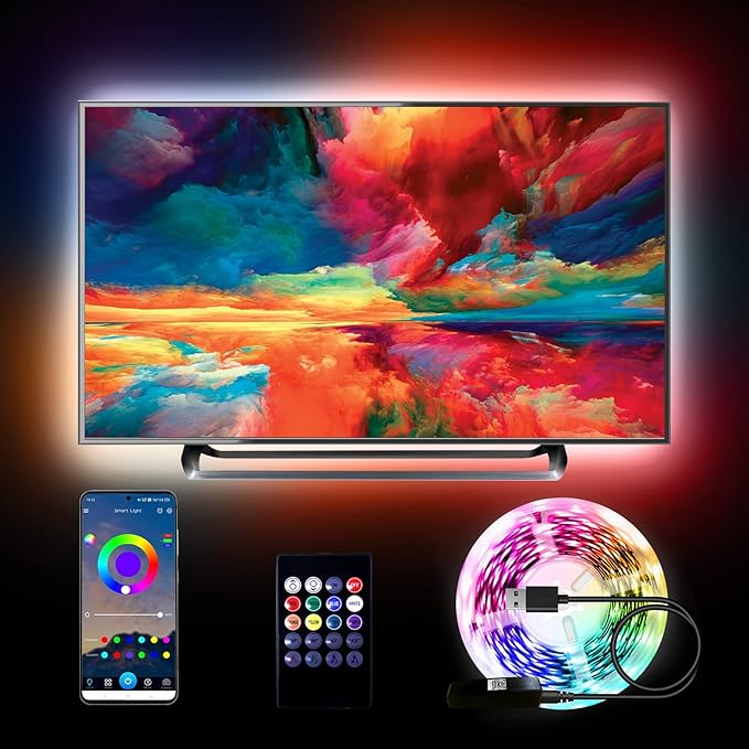 dalattin 15ft Led Lights for TV 50-65 Inch, USB RGB LED Strip Lights TV Backlight with Remote Built-in MIC Music Sync,Led Lights for Bedroom Bluetooth APP Control,HDTV Lighting