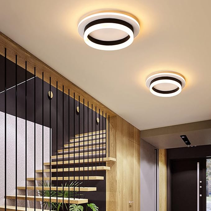 Round Modern LED Flush Mount Ceiling Lamp, 24W LED Light Fixture, Black Small Hallway Ceiling Light for Dining Room, Bedroom, Kitchen, Bathroom, Entryway Lighting (Warm White, 3000K)