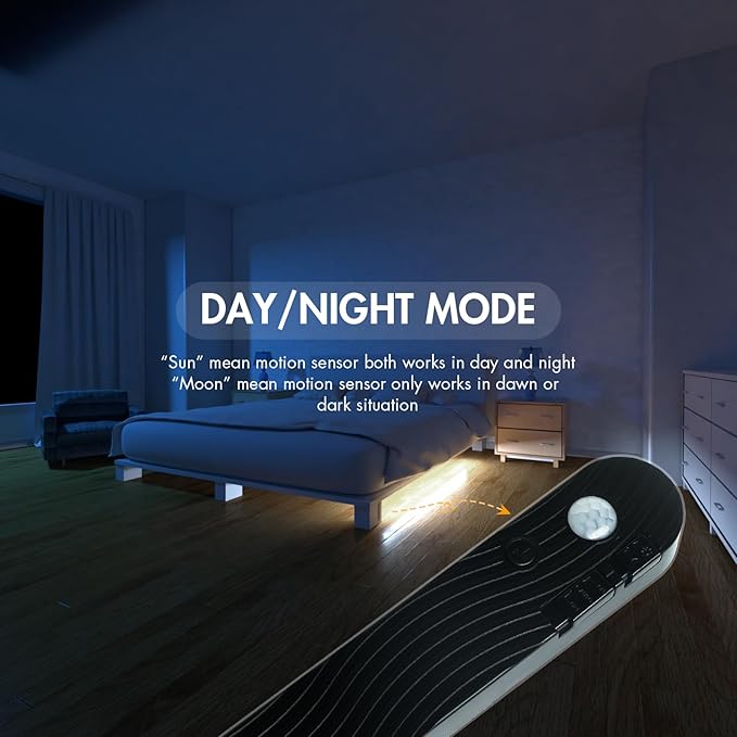 Sensky Motion Sensor Strip Lights Rechargeable Motion Activated LED Strip Light Dimmable Cabinet Light Strip for Wardrobe, Gun Safe, Cabinet, Pantry, Closet(1M Black, Cool White)