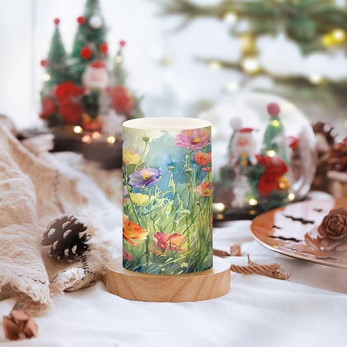 Watercolor Flower Pattern Flameless Candles Color Changing LED Candles with Remote Control Battery Candles for Outdoor and Indoor Home and Room Decoration, 3'' x 4''/5'' Set of 2 Pieces