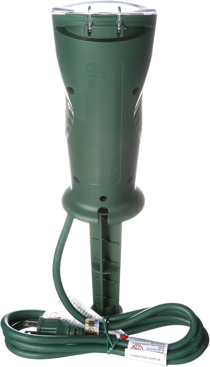 Southwire Woods Outdoor Plug-In Yard Stake Timer - Dusk-to-Dawn Photocell Control - 3 Grounded Outlets - Weatherproof Design - 6-Foot SJTW Cord - Green