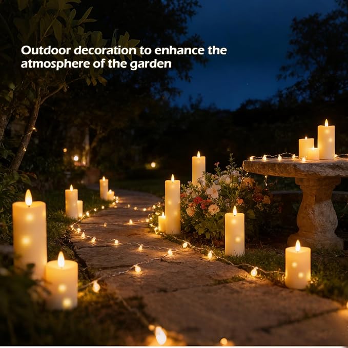 Outdoor Waterproof Flickering Flameless Candles with Timer,5Pcs Battery Operated LED Pillar Candles with Embedded Star String for Outdoor Lanterns,Porch,Patio Decor(Ivory)
