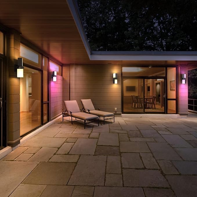 XMCOSY+ Outdoor Wall Lights, 1400LM Smart RGBCW Exterior Lighting Fixtures Adjustable Dual-Head Outdoor Light Fixture, WiFi APP Control, Alexa Compatible, Waterproof Porch Lights Outdoor, 2 Pack