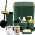 Bathroom Accessories Set-9PC Set, Complete Bathroom Decor & Home Decor, Bathroom Set with Toilet Brush, Trash Can, Soap Dispenser,Modern Home Bath Essentials (Green&Gold, Bath Set)