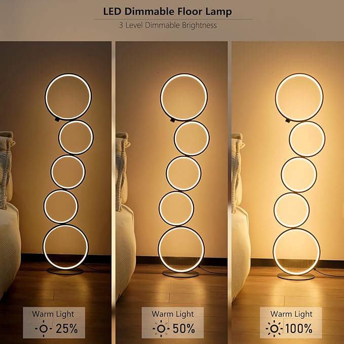 NUÜR 43.3" Modern Floor Lamp, Ring Standing Lamp, Dimmable, Metallic Feel, Artistic Trendy Design, Energy-Saving, Touch Switch, Ideal for Home, Office, Eco-Friendly