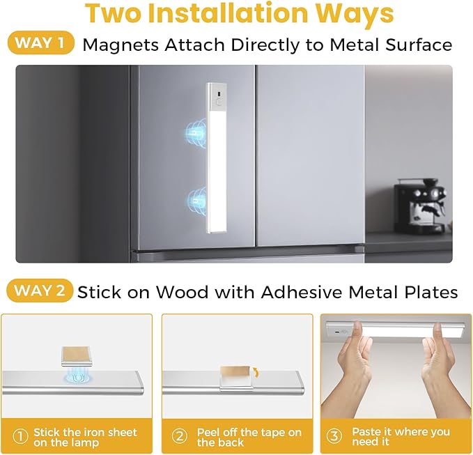 Under Cabinet Lighting with Hand Wave, 78 LED Motion Sensor Light, Rechargeable Closet Lights with 3 Color Temps, 11.8 Inch Dimming Magnetic Strip Night Lights for Kitchen, Wardrobe, Stairs (2 Pack)