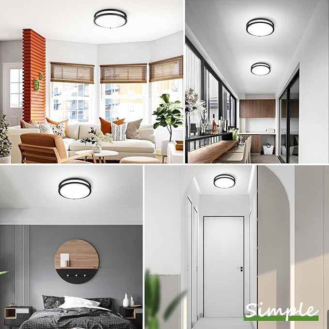 GoBright 13 inch Dimmable LED Ceiling Light Fixture, 36W Super Bright 3600 Lumens Black Flush Mount Light Fixture, 2700K-6500K Adjustable Ceiling Lights for Bedroom, Kitchen, Bathroom, 1-Pack