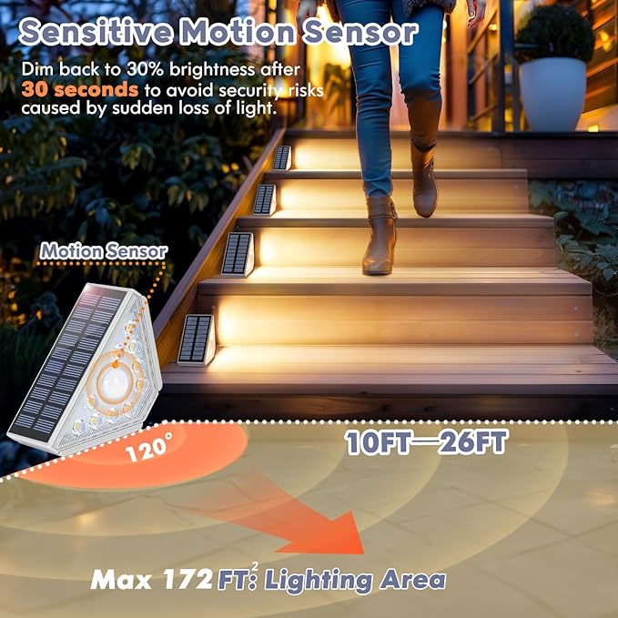 16-Pack Motion Sensor Solar Step Lights for Outside, Outdoor Stair Lights Waterproof IP67, Solar Powered LED Outdoor Step Lights Decor for Yard Garden Porch Patio Pathway Deck