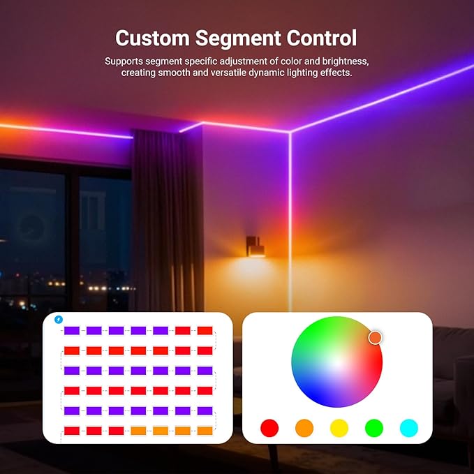 NEEWER 16.4ft/5m LED Strip Lights Front Lit, Smart AI App Control RGB Cuttable Neon Rope Light Color Change for Bedroom Gaming Room Home Indoor Wall Decor, Compatible with Google Assistant Alexa, NS01