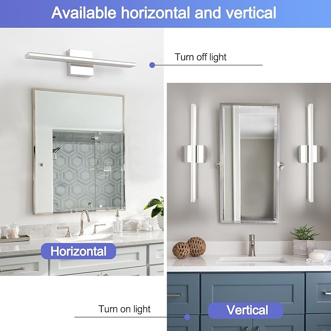 LED Vanity Light Bar 20 Inch Bathroom Light Fixtures 12W Over Mirror Lighting Chrome Vanity Lights Fixtures Modern Bathrooms Lamps Acrylic Bath Wall Light Fixtures