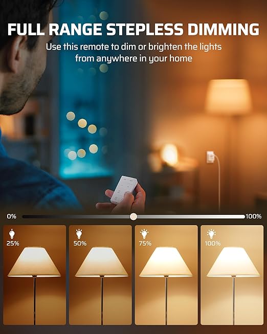 DEWENWILS Wireless Dimmer Plug for Indoor Home Lighting, Remote Control Dimmer Switch, 100FT Range, Plug-in Lamp Dimmer Switch for Dimmable LED/Tungsten Bulbs, ETL Listed,White
