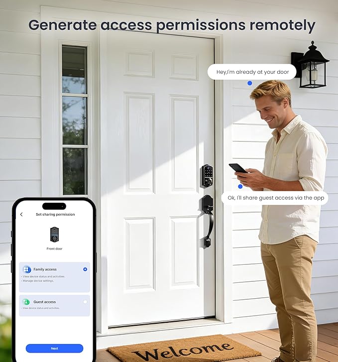 Veise VE017-H Fingerprint Smart Front Door Lock Set, App Control, 8-in-1 Keyless Entry Deadbolt with Zinc Alloy Handles, Emergency Power Port, Touchscreen Keypad, Auto Lock, Easy Install, Matte Black