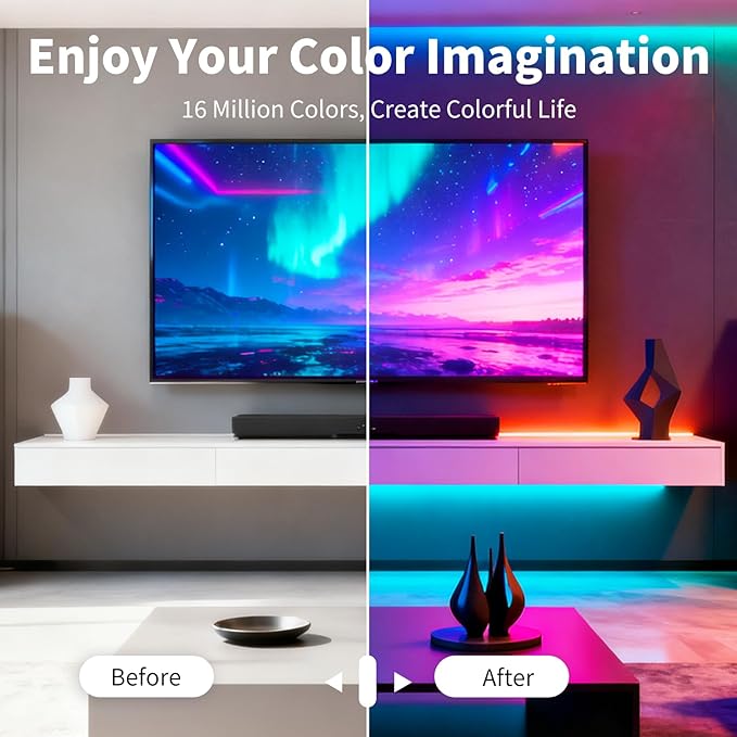 LED Strip Lights,RGB Music Sync Color Changing Led Lights with Smart App Control Remote & Remote Control for Room, Part Essential,Sense of Atmosphere Decoration(130FT-2 Rolls of 65ft)