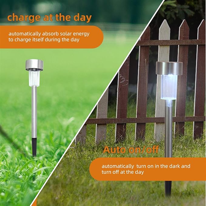 10 Pcs Outdoor Solar Pathway Lights,Stainless Steel LED Landscape Lighting,Outdoor Waterproof Solar Garden Lights,Outdoor Decorative Lighting,with Auto On/Off,for Patio Yard Lawn Path (Cool White)