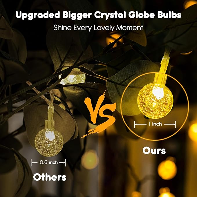 Minetom Crystal Globe String Lights Battery Operated - 17 ft 30 LED Globe Fairy Lights with Remote and 8 Modes, Waterproof for Bedroom Tent Loft Camping Porch Patio Party Wedding Decor, Warm White
