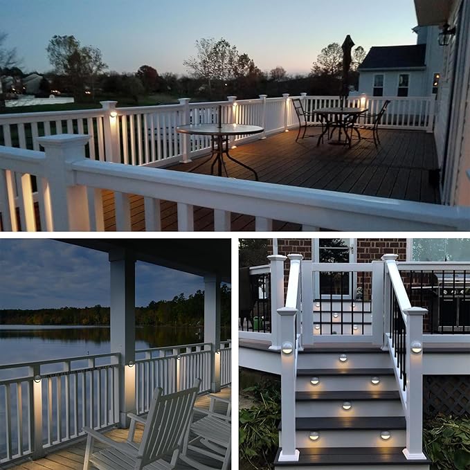 GKOLED Low Voltage LED Deck Light, Landscape Step Stair Railing Lights with 2W Integrated LED Chips, Die-cast Aluminum 12V AC/DC Accent Lighting Fixtures with White Powder Coated Finish, Pack of 4