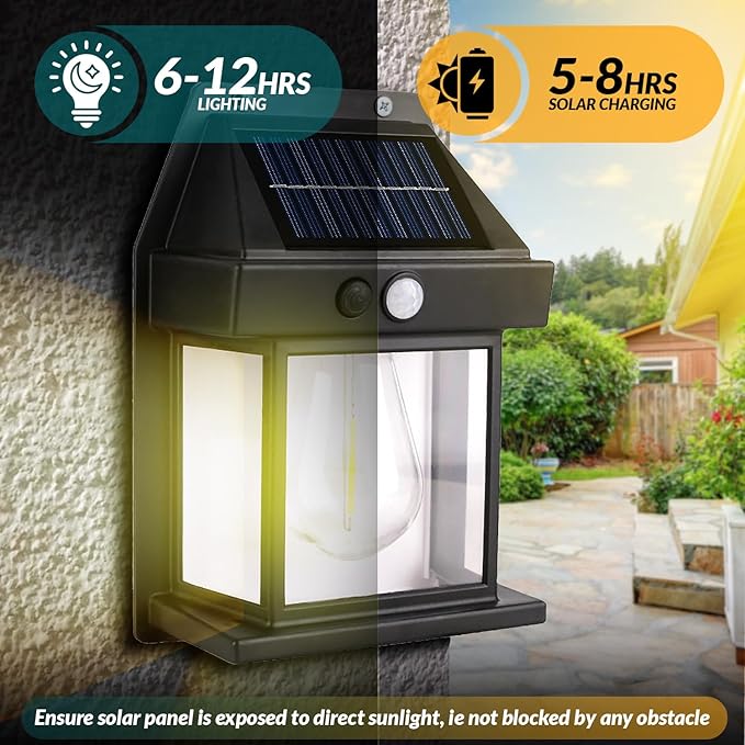 Solar Wall Lights Outdoor [2 Pack] Dusk to Dawn Solar Motion Lights Outdoor, Waterproof, 3 Lighting Modes, Wall Mount Light Sconces For Outside Patio Fence Yard Garage (BLACK-1 BULB, 2 PACK STANDARD)