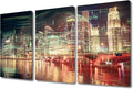 TUMOVO 3 Panel Business and Financial Concept Wall Decor Financial Chart on City Scape with Tall Buildings Background Canvas Wall Art Posters and Prints Ready to Hang (36" Wx24 H)