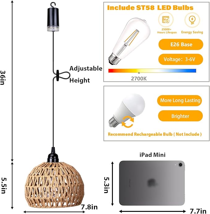 Battery Operated Hanging Outdoor Chandelier, Battery Power Pendant Light, Gazebo Lights Outdoor Waterproof, for Gazebo, Pergola, Porch, Patio, Indoor Outdoor Decor Lighting (2)