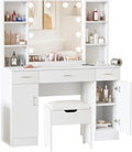 Makeup Vanity Table with Lighted Mirror & Power Outlets, Large Vanity Set Vanity Desk with Storage Stool, 3 Lighting Modes, Brightness Adjustable, 45inch, White