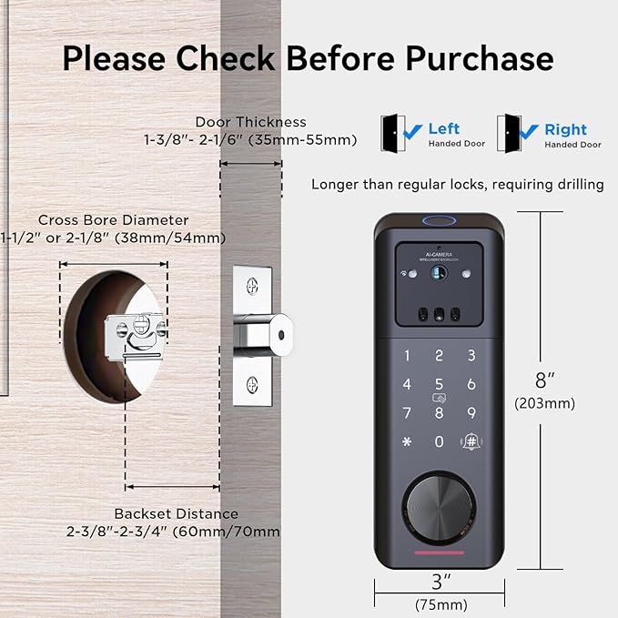 3D Face Recognition Smart Lock with Camera, Palm Vein, Fingerprint & Keypad Access, Keyless Entry Biometric Deadbolt for Front Door, Video Doorbell, 2-Way Audio, Night Vision, Tuya App, Alexa
