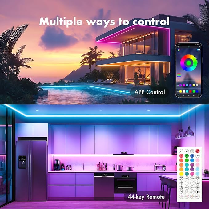 Neon Rope Lights,32.8FT RGB LED Strip Lights, App Control, IR Remote, Music Syncing, Outdoor IP67 Waterproof, Flexible Strip Cuttable for BedHead,Underbed,Ceiling