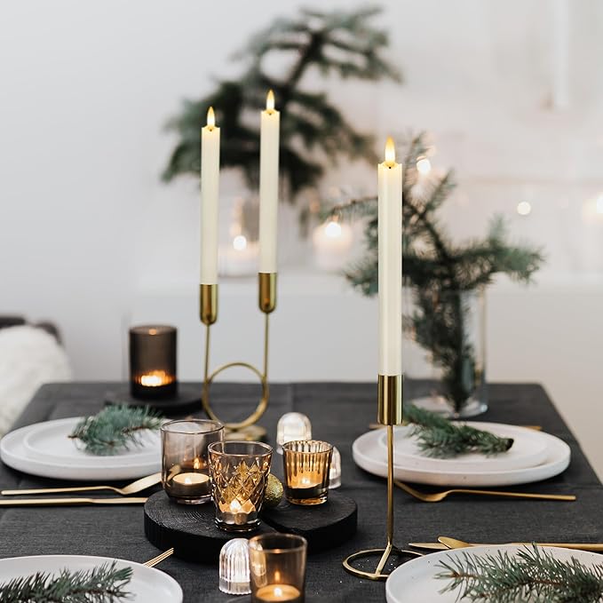 Flameless Taper Candles with Remote, Real Wax Battery Operated LED Candles Set with 3D Flickering Flame, 9.6" Realistic Dripless Candlesticks for Wedding Home Decor, 3 Pack White