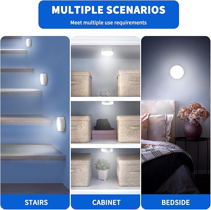 Magnetic LED Under Cabinet Lights, 3 Pack Rechargeable LED Puck Push Light with Wireless Remote Control, 13 Colors Dimmable RGBW Lighting and Timer Function for Kitchen Bedroom Lighting