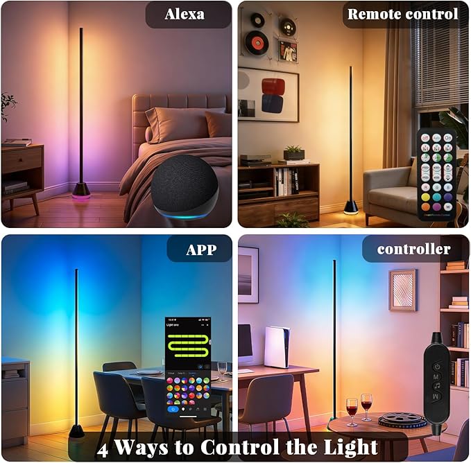 Smart RGB Corner floor lamp LED Floor lamp Color Floor Lamp with App & Remote Control, 16 Million Colors, Music Sync & Timer Setting for Bedroom & Gaming Room (1 Pack with Alexa Voice Control)
