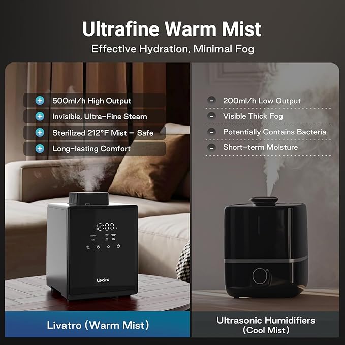 Stainless Steel Humidifier, 3L Warm Mist Humidifier, Easy Clean with Warm Steam Humidifier, Healthy Air Mist Humidifiers for Bedroom Living Room, with Sleep Mode and Auto-off Setting