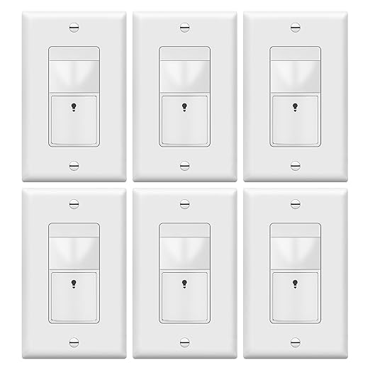 TOPGREENER PIR Motion Sensor Light Switch, Occupancy & Vacancy Motion Sensor Switch, Operable Without Ground Wire, No Neutral Wire, Single Pole, TDOS5-HL-W-6PCS, White