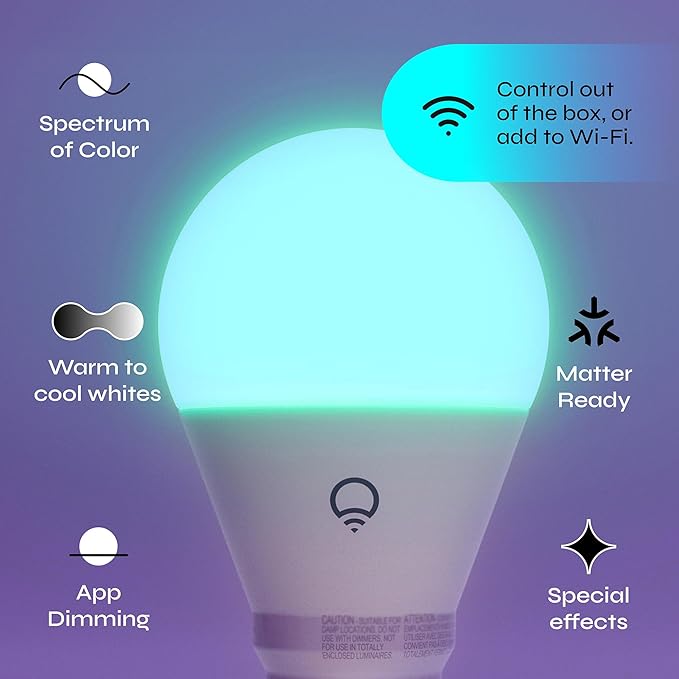 LIFX Everyday A19 Smart Light Bulbs 2 Pack, 800 Lumens RGB Color Changing LED Bulbs, 90+ CRI Tunable White, Dimmable Wi-Fi Smart Bulbs, Matter Compatible, Works with Alexa Google Apple Home