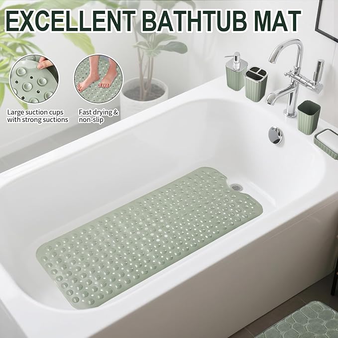 XLHOMO 26PC Bathroom Accessories Set - Gorgeous Bathroom Set, Sage Green Bathroom Accessory Set, Shower Curtain Set with Bathtub Mats for Shower Tub, Trash Can & Soap Dispenser