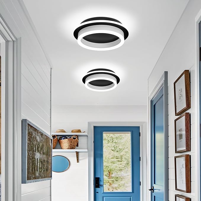 CAMEOE Modern Led Ceiling Light, 24W Black Led Hallway Ceiling Light Fixture, Small Round Flush Mount Ceiling Lights for Hallway Bedroom Kitchen Bathroom Entryway