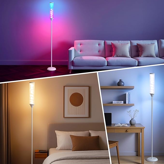 WORLD WIN Prism Glow Floor Lamp with Watter Ripple, Smart RGB LED Corner Floor Lamp with APP & Remote Control, 16M+ and 3 Color Temperatures, Music Sync, Modern Standing Lamps for Living Room Bedroom